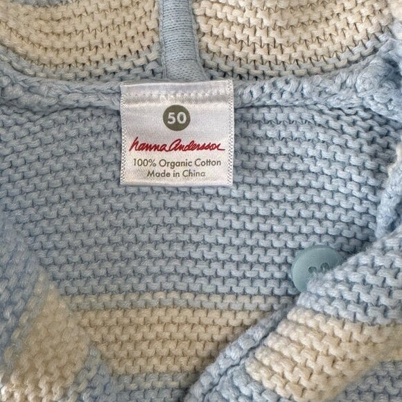 HANNA ANDERSSON Hoodie Cardigan Baby 0-3 50 Organic Cotton Blue Striped Sweater - Picture 7 of 8